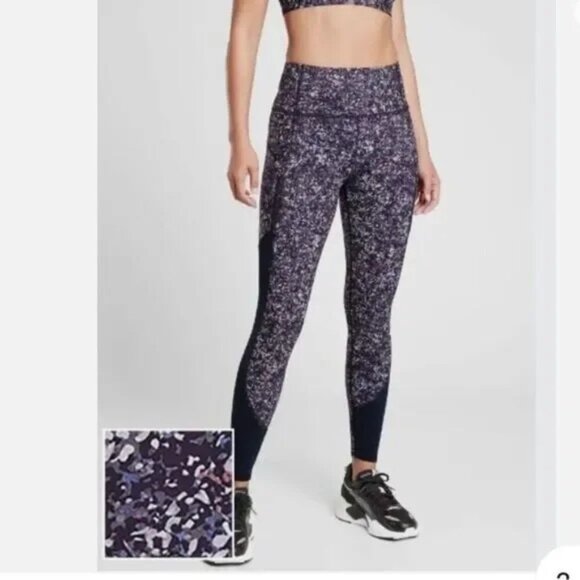 Athleta Rainier Printed Mesh Tight Purple Workout Leggings Size 2X - Picture 1 of 14